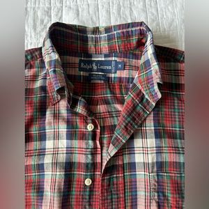 Ralph Lauren Blaire Shirt Red Blue Green Plaid Button Up Long Sleeve Mens Size M